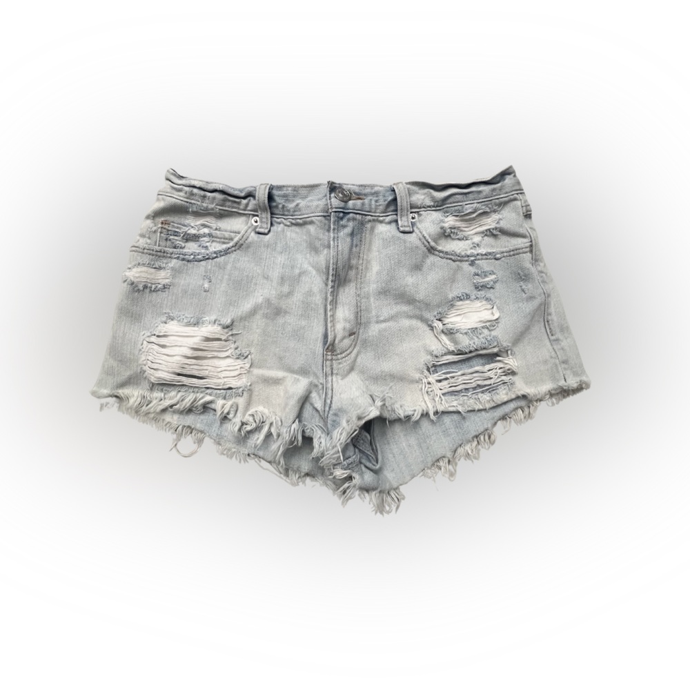 Women’s Abercrombie & Fitch Light Blue Distressed High Rise Jean Shorts Size 6